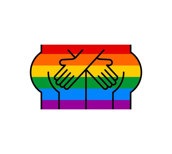 Gay flag Hands hug ass. LGBT Rainbow. hold each other's ass — Stock Vector