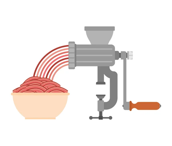 Meat grinder and minced meat. hasher and Stuffing cartoon. mince — Stock Vector