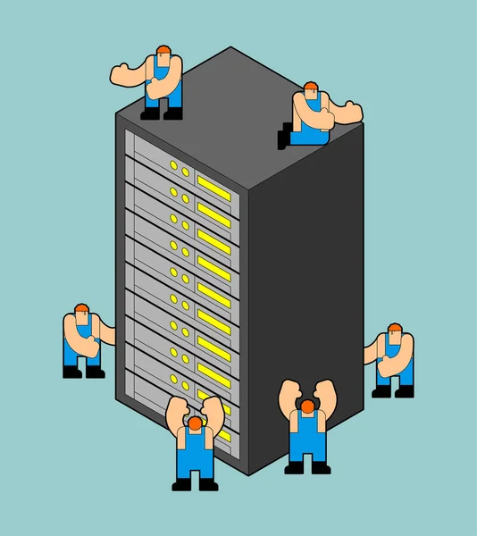 Serveur et travailleurs. Workman service Réseau Data center technolo — Image vectorielle