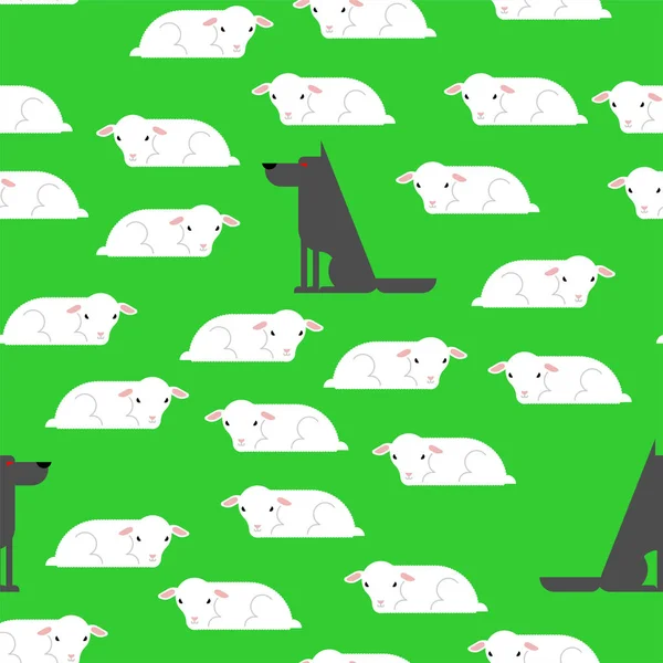 オオカミと羊のパターンシームレス。ベクトル背景 — ストックベクタ