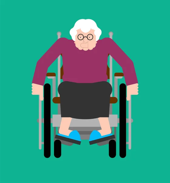Babcia na wózku inwalidzkim. Niepełnosprawnych babcia nie może chodzić — Wektor stockowy