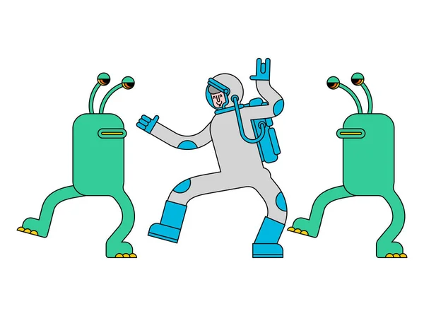 Astronauta y danza alienígena. Spaceman y Space Invader bailarín. Sp — Vector de stock