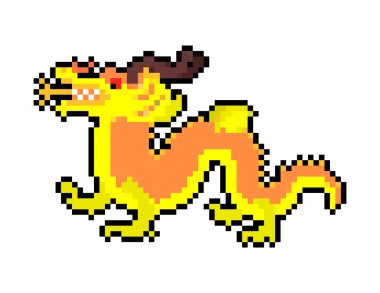 Altın Çin ejderha piksel sanat. Altın japon mitolojik canavar.