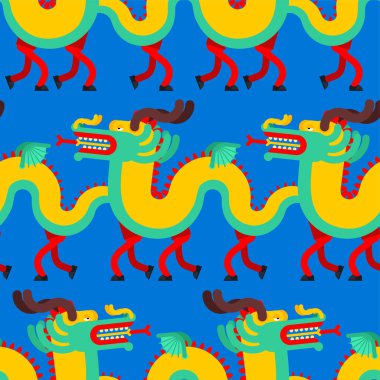 People in Chinese Dragon costume pattern seamless. China Holiday vector People in Chinese Dragon costume pattern seamless. China Holiday vector