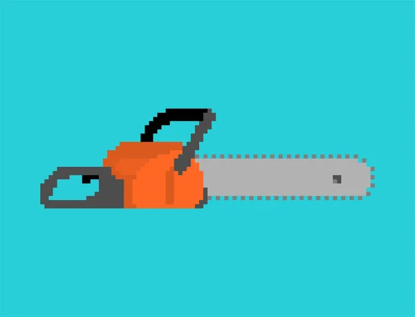 Motorsåg pixel konst. Lumberjack verktyg 8 bitar. vektor illustration — Stock vektor