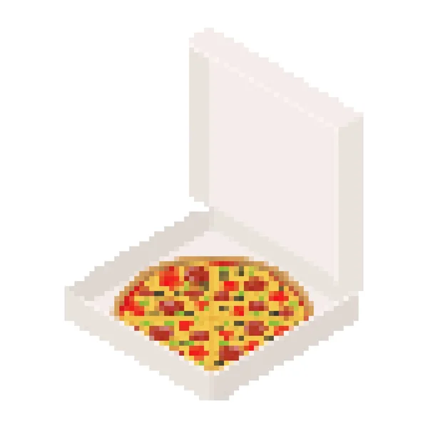 Pizza w polu Open Pixel art. 8 bit Fastfood ilustracja wektorowa — Wektor stockowy