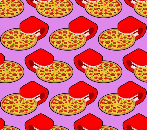 Boca comer patrón de pizza sin fisuras. Textura comida rápida. vector b — Vector de stock