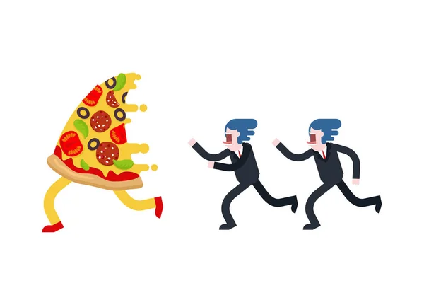 El hombre corre por pizza aislada. Ilustración del vector del hambre — Archivo Imágenes Vectoriales