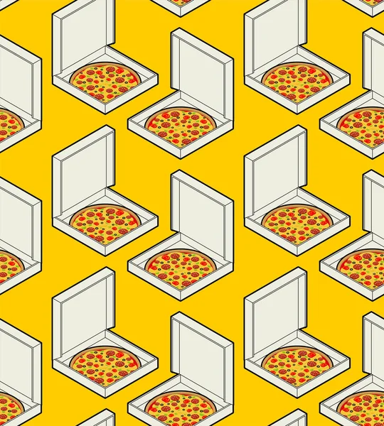 Pizza y patrón de caja sin costuras. Fondo de comida rápida. Vector orn — Vector de stock