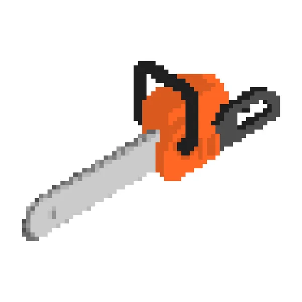 Chainsaw pixel art. lumberjack Tool 8 bit. vector illustration — Stock Vector