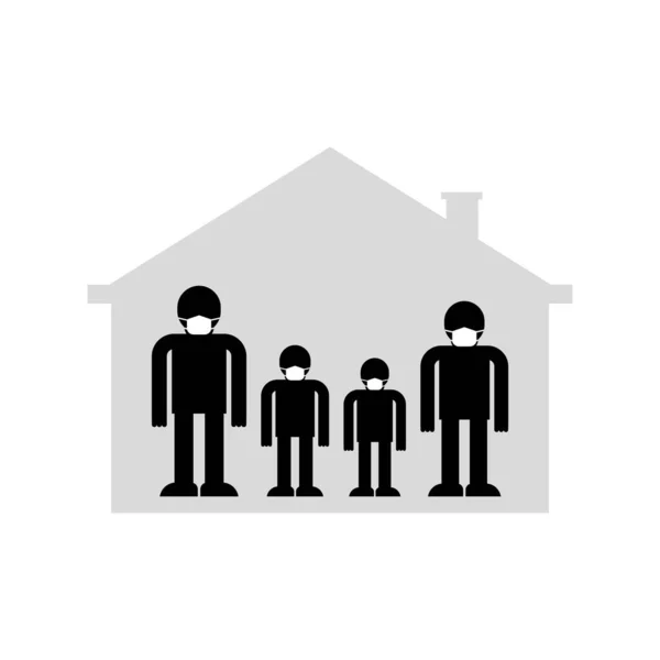 Família Com Máscaras Protectoras Auto Isolamento Casa Epidemia Quarentena Por —  Vetores de Stock