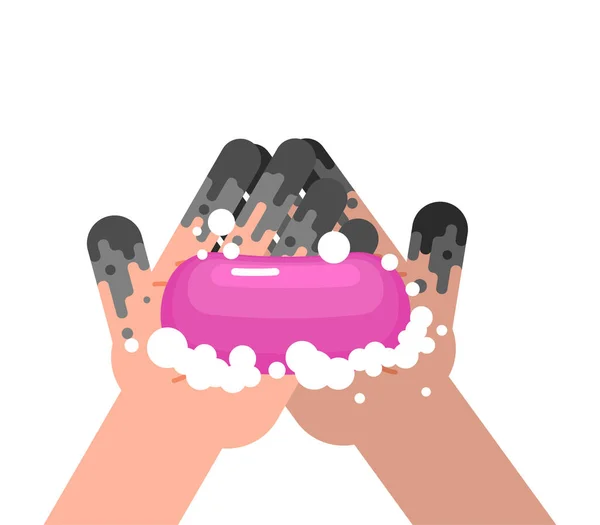 Tvål Smutsig Hand Smutsiga Händer Isolerade Fingrarna Leran Vektor Illustration — Stock vektor