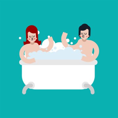 Aşıklar banyoda yıkanıyor. Sevgi dolu bir çift, sevgili ve sevgili. Romantik bir ilişki. Aşk çizimi 