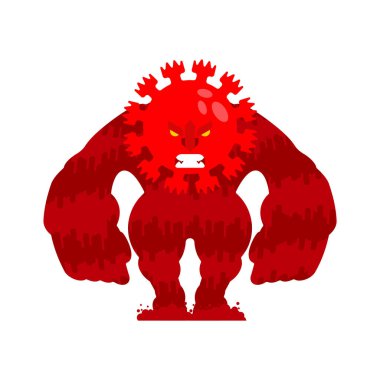 Kızgın Coronavirus canavarı. Virüs molekülü. COVID-19 vektör çizimi