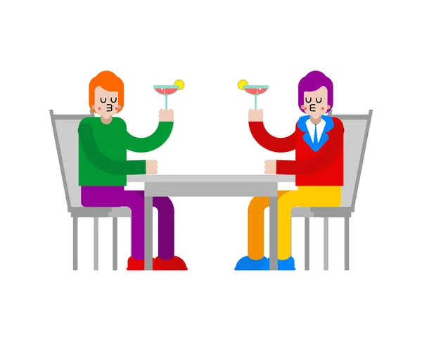 Amantes Lgbt Sentados Restaurante Amar Pareja Relación Homosexual Relación Romántica — Vector de stock