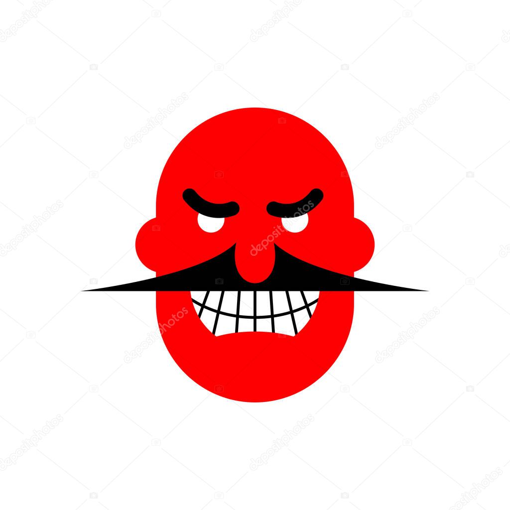 Angry mustachioed face icon. Evil red emoji. vector illustratio