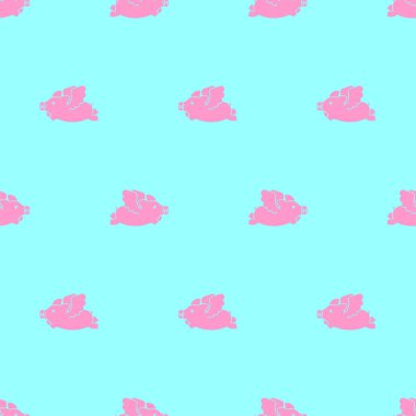 Uçan domuz deseni kusursuz. Kanat arkaplanlı domuz yavrusu. Bebek kumaşı süsü. vektör dokusu