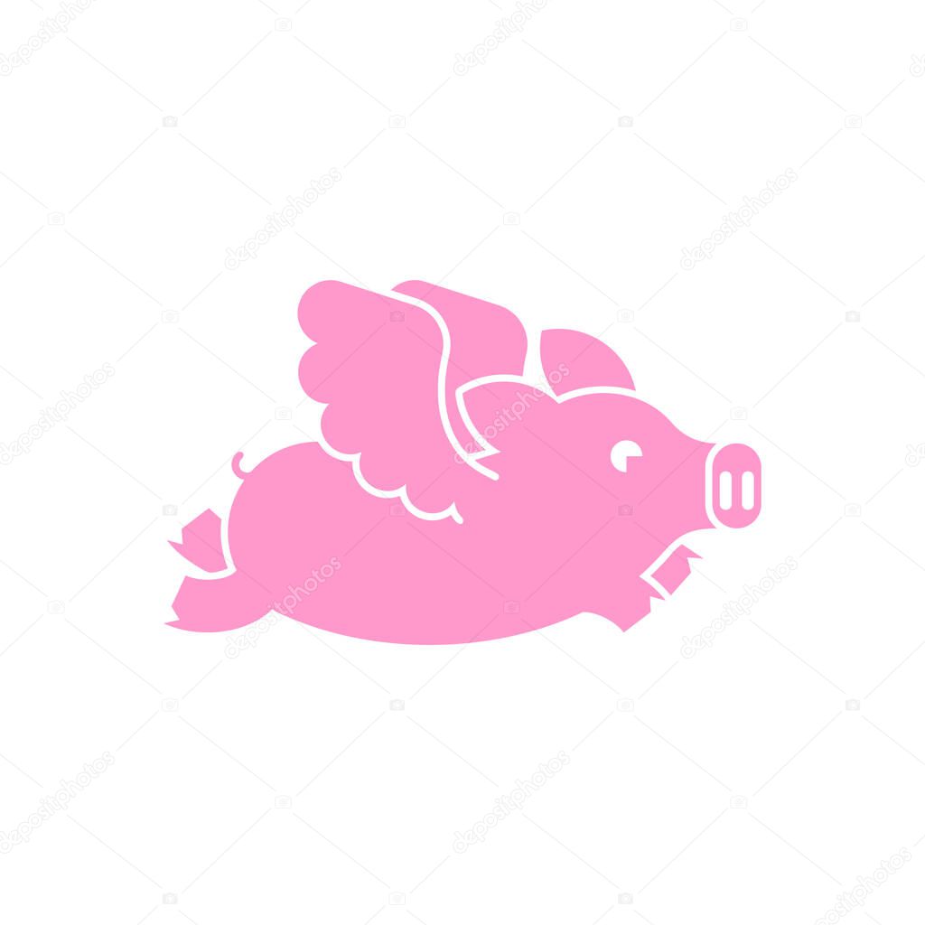 Flying pig isolated. piglet with wings vector illustratio