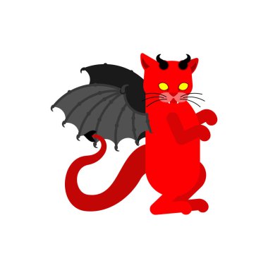 Şeytan kedi. Şeytan evcil. Kırmızı şeytan hayvan. vektör illüstrasyonu