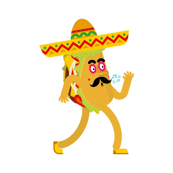 Tacos Sombrero Caricature Mexicaine Fast Food — Image vectorielle