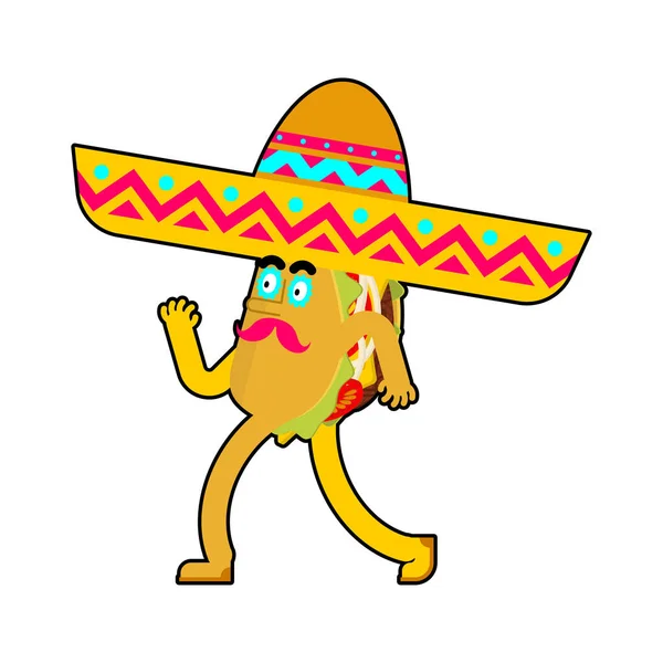 Tacos Sombrero Caricature Mexicaine Fast Food — Image vectorielle