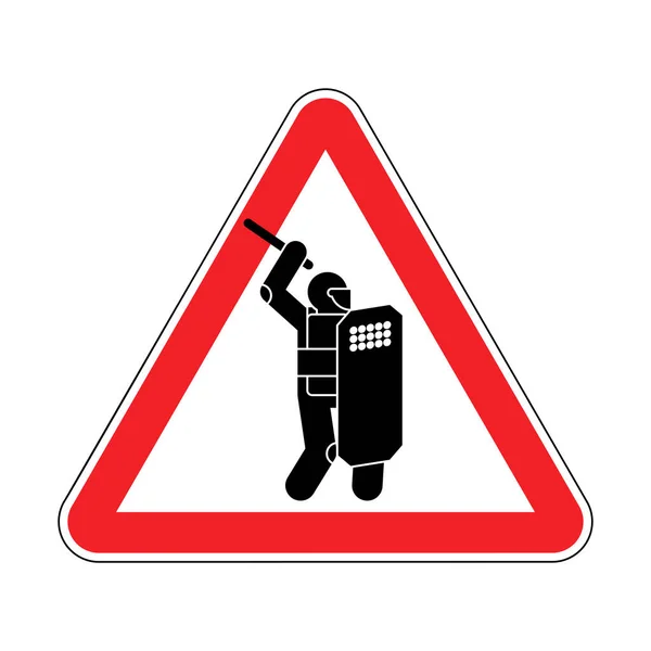 警察の恣意性に注意 赤い道路標識を警告します 暴動警察の暴力といじめに注意してください シンボルアイコンのデモ — ストックベクタ