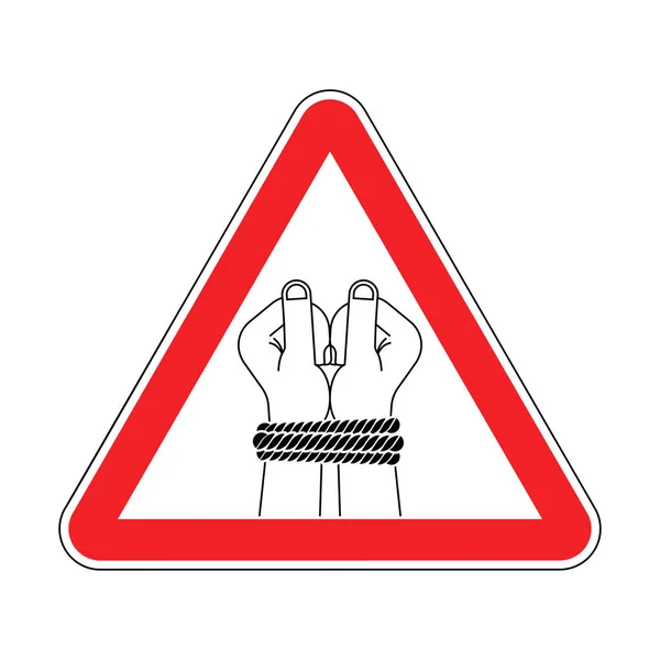 Pozor Svázané Ruce Symbol Násilí Šikany Varování Červené Dopravní Značky — Stockový vektor
