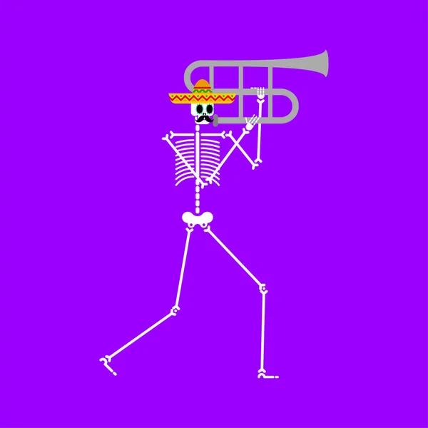 Squelette Trombone Mort Avec Instrument Musique Groupe Musique Mort Crâne — Image vectorielle