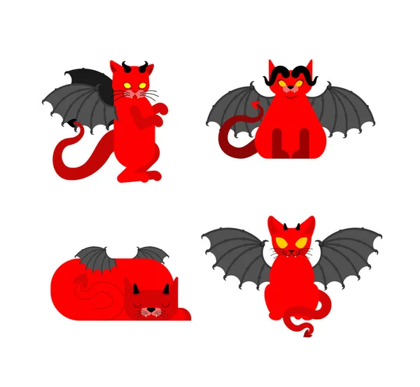 Gato Diabo Animal Estimação Satanás Animal Demónio Vermelho Ilustração Vetorial —  Vetores de Stock