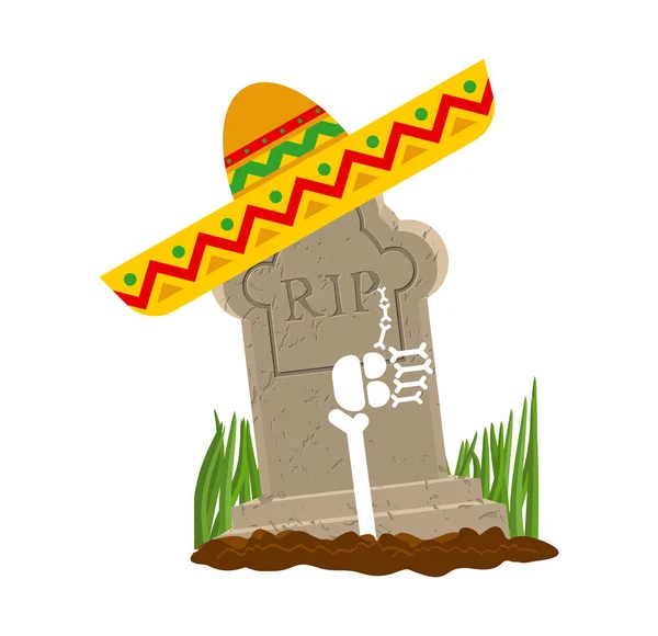 Grave Och Sombrero Day Dead Mexico Sign Skalle Sombrero Isolerad — Stock vektor