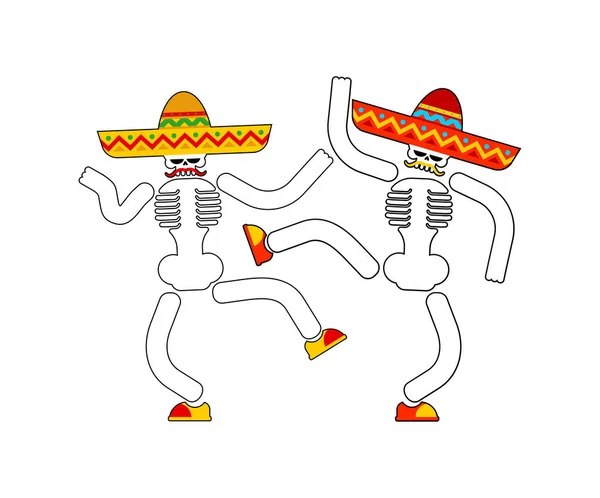 Tanzendes Skelett Tag Der Toten Mexiko Schädel Sombrero Isoliert Dia — Stockvektor