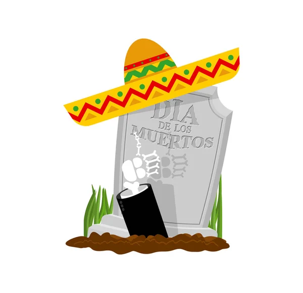 Grave Och Sombrero Day Dead Mexico Sign Skalle Sombrero Isolerad — Stock vektor