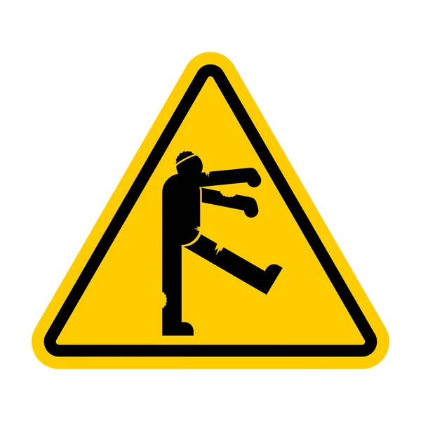 ゾンビに注意 黄色の道路標識を警告する 注意死神の怪物は歩く — ストックベクタ