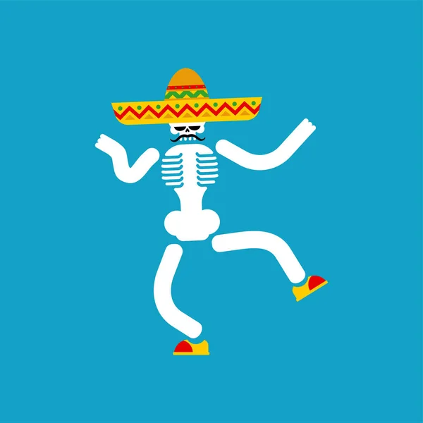 Táncoló Csontváz Halál Napja Mexikóban Skull Sombrero Izolált Dia Los — Stock Vector