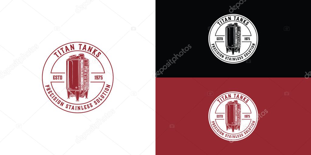 A vintage-style logo for Titan Tanks, established in 1975, offering Precision Stainless Solutions. It features an advanced stainless tank design within a circular emblem.