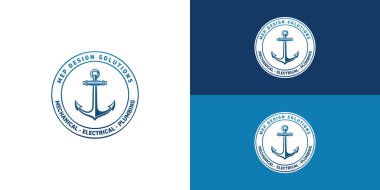 Bir mekanik, elektrik ve tesisat mühendisliği tasarım firması için zarif, klasik bir logo. Şirketin adını içeren dairesel çerçevede stilize bir çapa..