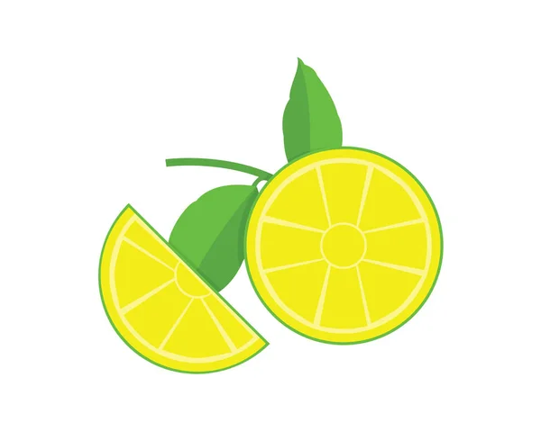 Flat Vector Lemon Slices Leaf Ilustração Isolado Fundo Branco — Vetor de Stock