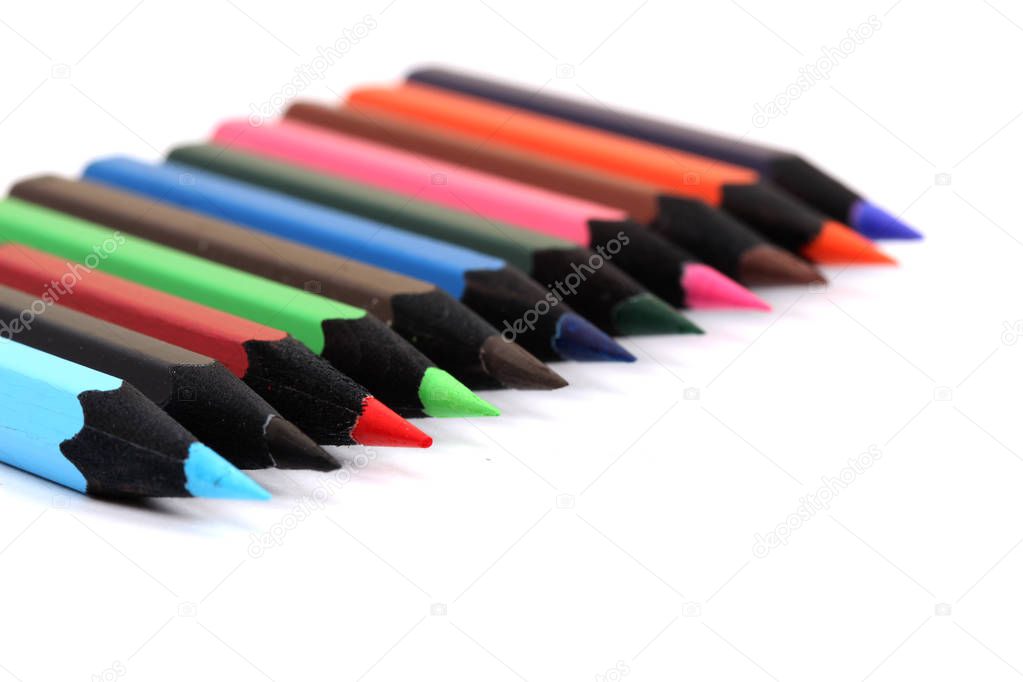 Color pencils isolated on white background.Close up.