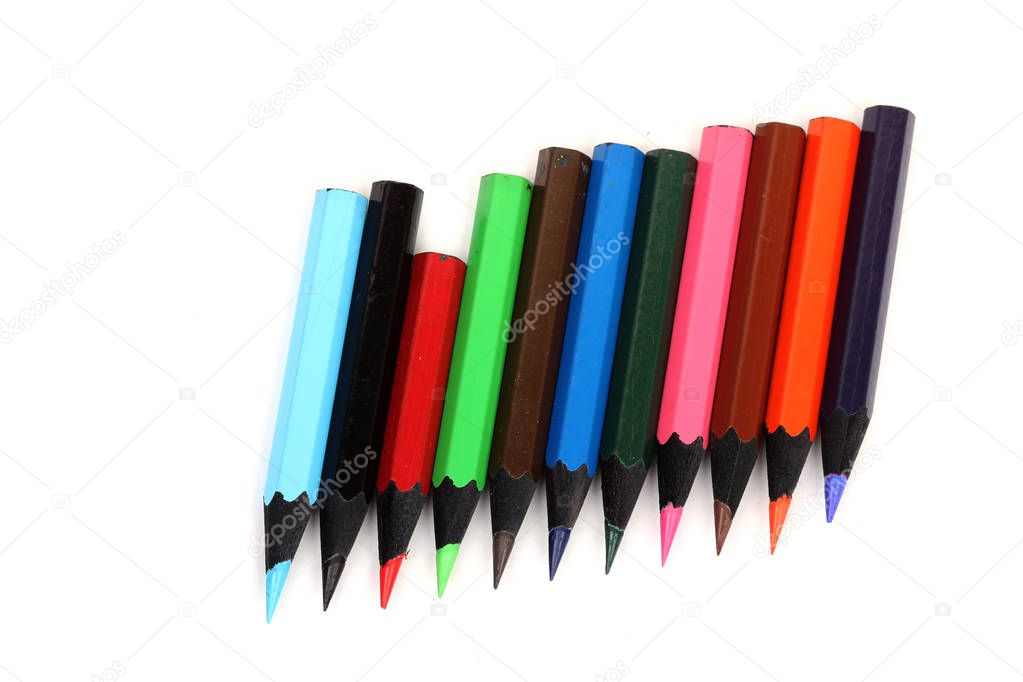 Color pencils isolated on white background.Close up.