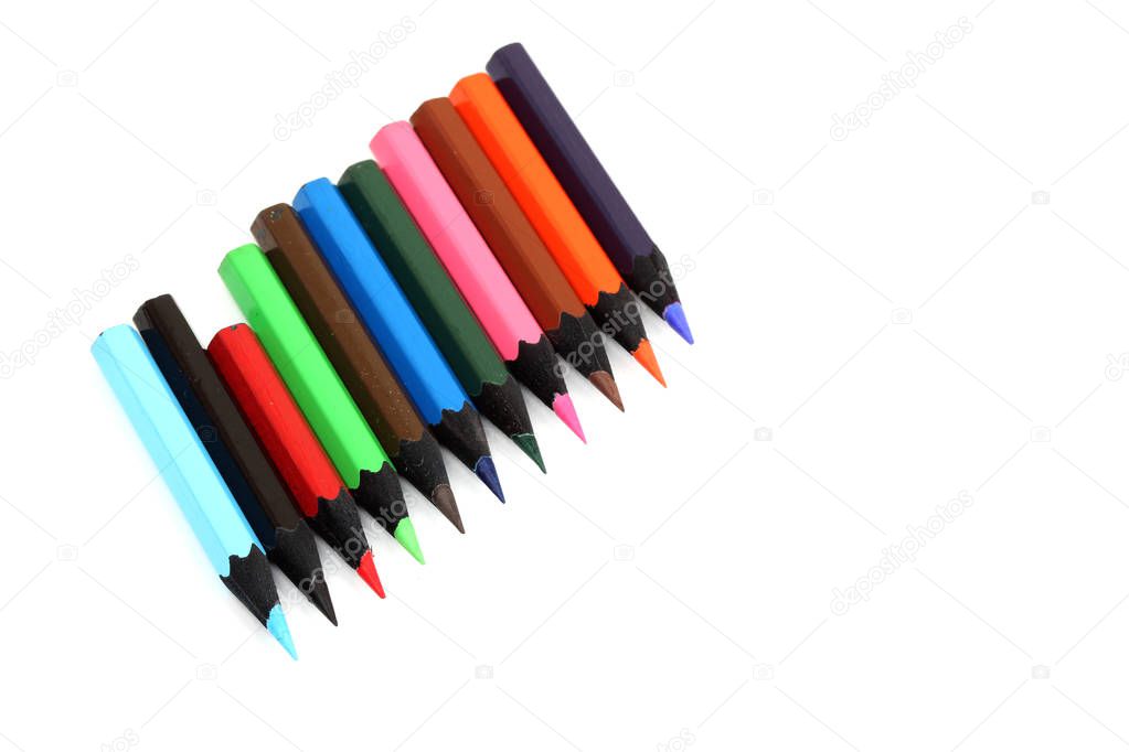 Color pencils isolated on white background.Close up.