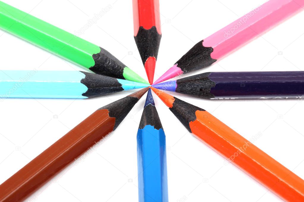 Color pencils isolated on white background.Close up.