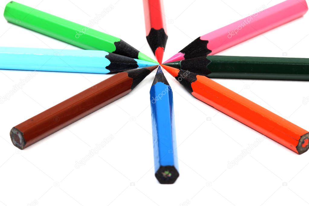 Color pencils isolated on white background.Close up.