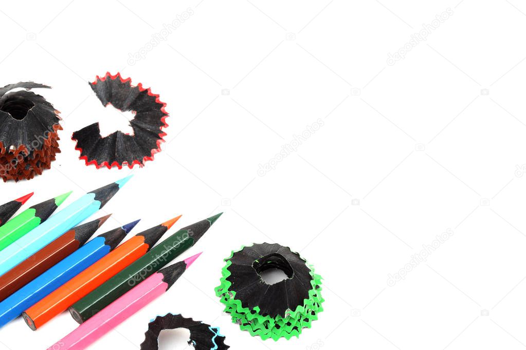 Color pencils isolated on white background.Close up.