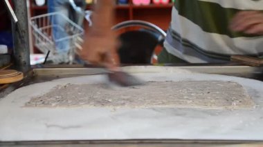 dondurulmuş, krema, tatlı, dondurulmuş, el, buz, metal, süt, pan, hazırlık, üretim, profesyonel, roll, çelik, tatlı, teknoloji, beyaz