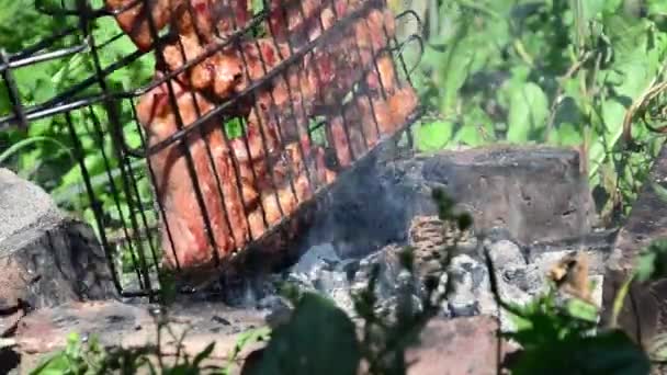 Barbecue Est Préparé Sur Gril Fumée Feu — Video