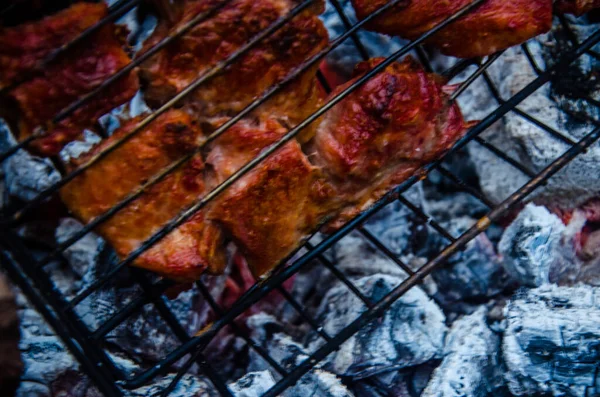 바베큐를 그릴에 불에서 나오는 — 스톡 사진