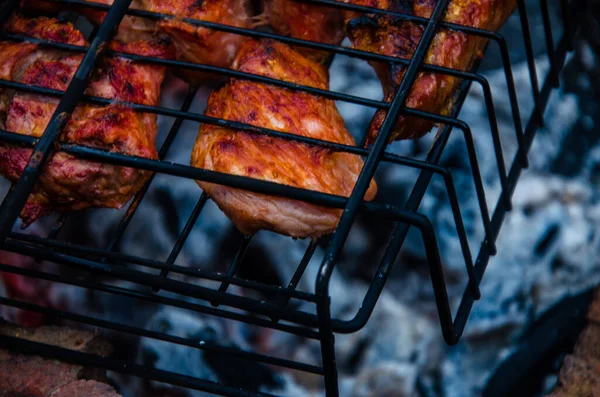 Grillen Förberedd Grillen Rök Från Elden — Stockfoto