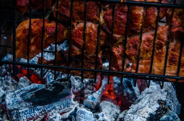 Barbacoa Prepara Parrilla Humo Del Fuego — Foto de Stock