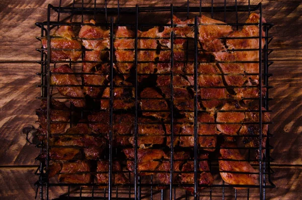 Barbecue Grillen Finom Shish Kebab Táblán — Stock Fotó