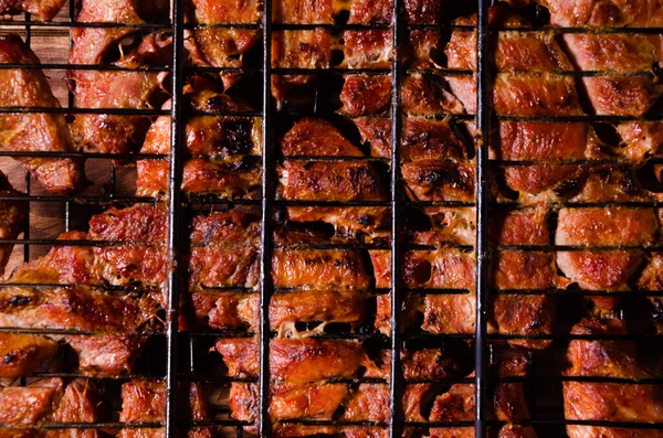 Grill Grillen Läcker Shish Kebab Träskivor — Stockfoto